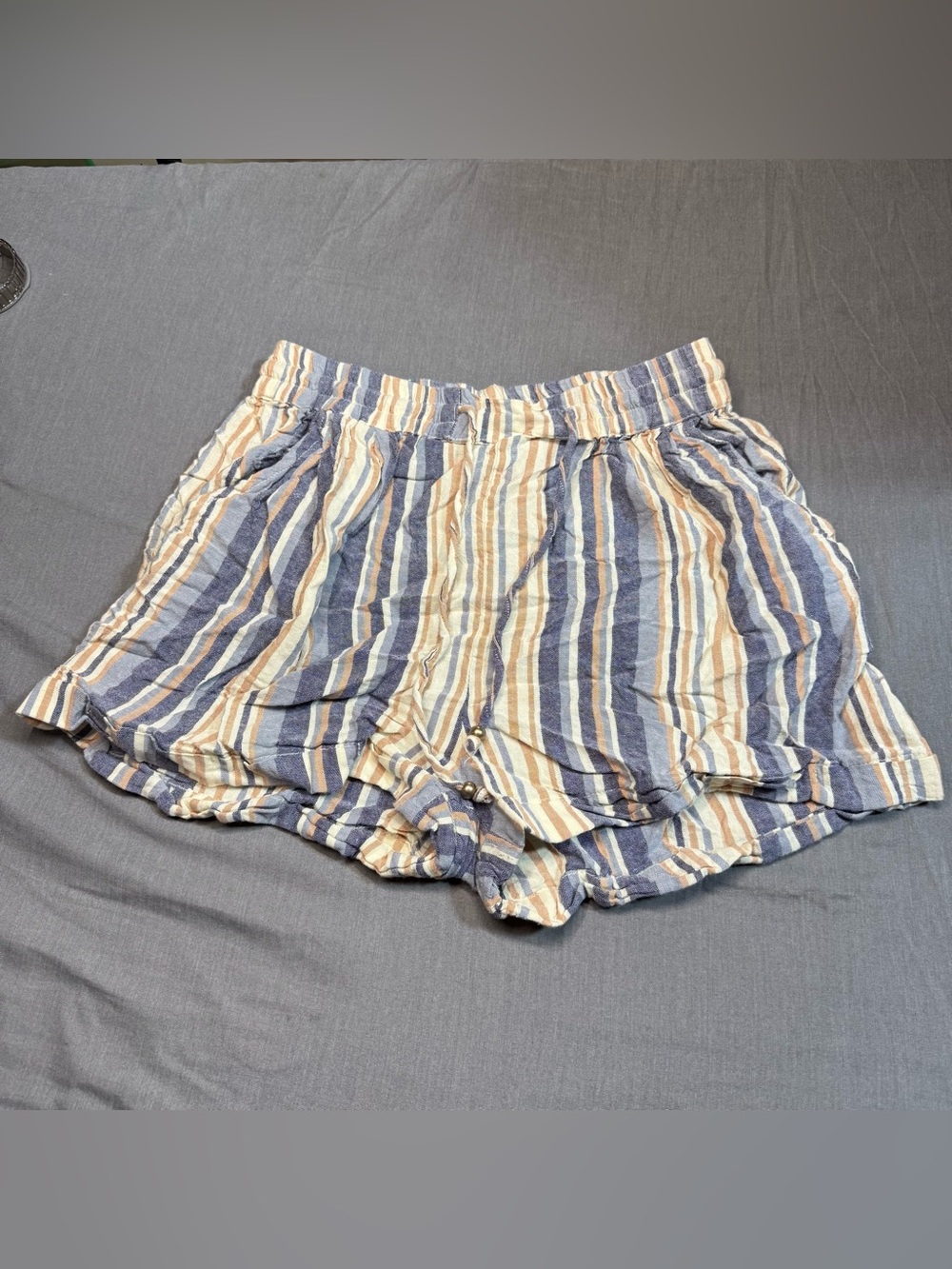 Angie Striped High Waist Shorts in Blue and Beige